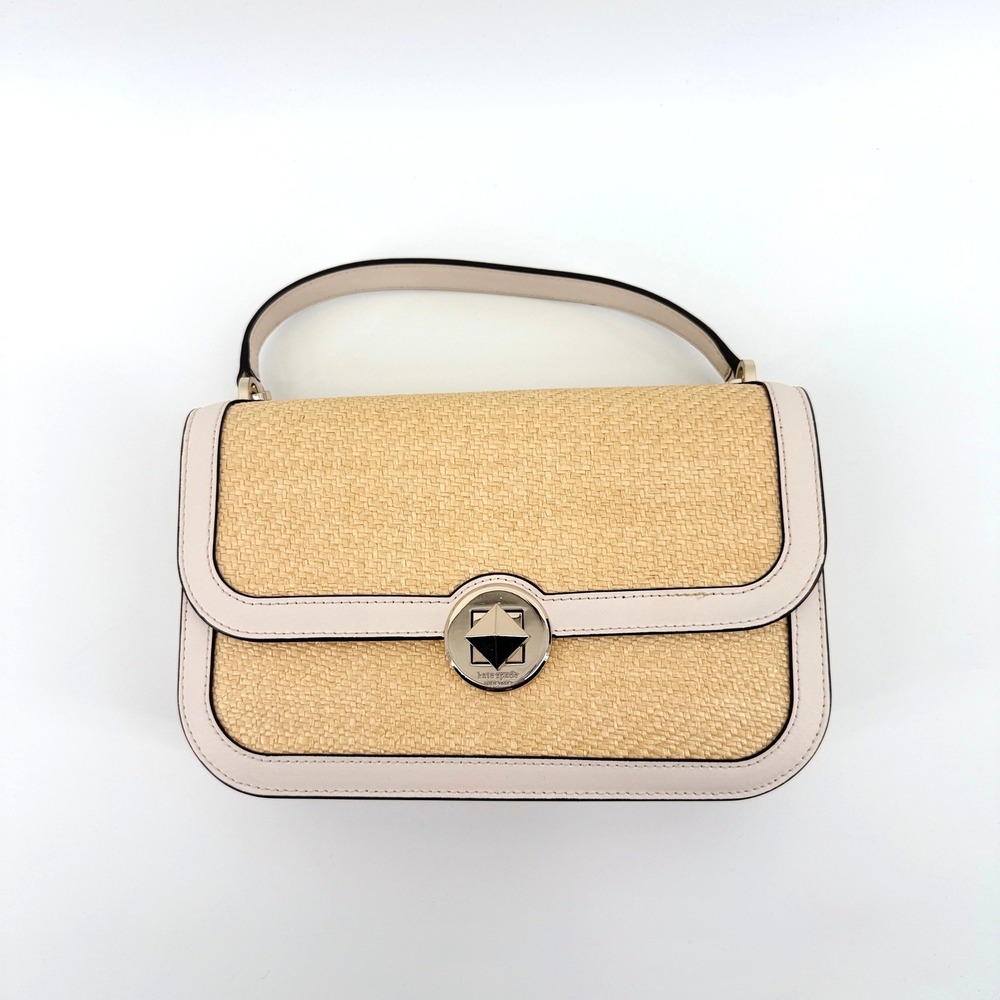 Kate Spade Shoulder Bag Audrey Twistlock Straw Beige Womens Crossbody Bag